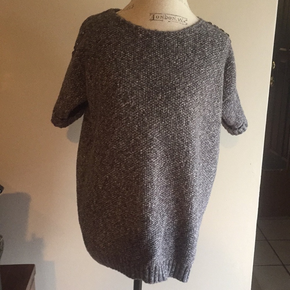 Jessica Simpson Beaded Shoulder Grey Marled Tunic